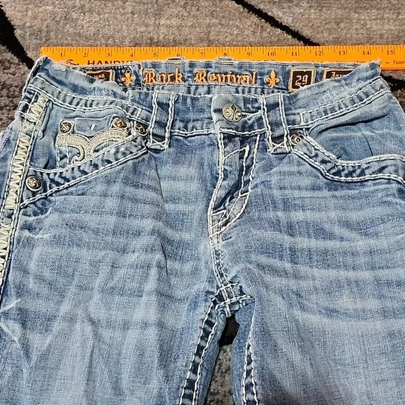 ROCK REVIVAL JARROW EMBROIDERED FLEUR-DE-LIS  FAUX-FLAP BOOT-LEG DENIM JEAN - Picture 9 of 15